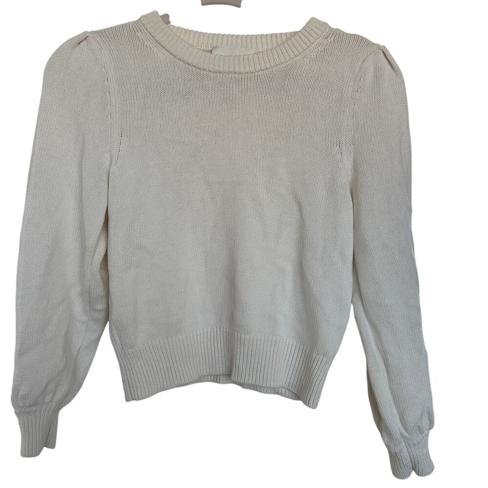 Wilfred Wool Cropped Merino Wool Knit Off White Aritzia Puff Sleeve Sweater XS